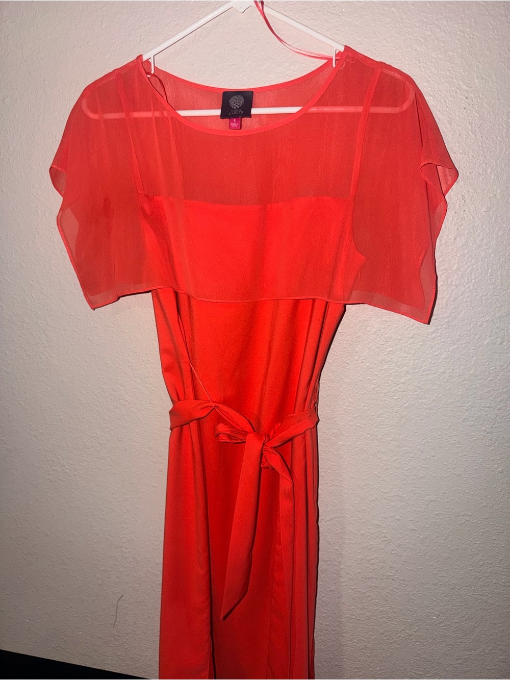 Vince Camuto Women’s Orange Overlay Belted Dress